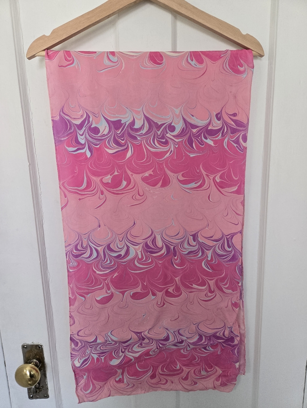 Women's 100% Silk Scarf Pink Marble Print Art To Wear Artsy Barbiecore Accessory